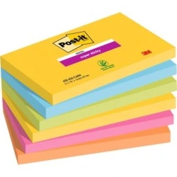 Post-It Super Sticky Pack de 6 Blocs de 90 Notas Adhesivas Reposicionables - Forma Rectangular - Colores Surtidos