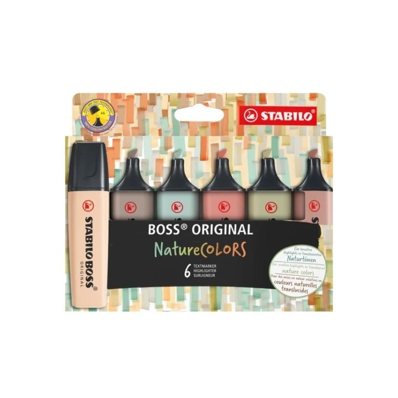 Stabilo Boss Naturecolors Pack of 6 Markers - Line between 2 and 5mm - Water-Based Ink - Colors Sienna, Beige, Dark Ocher, Warm