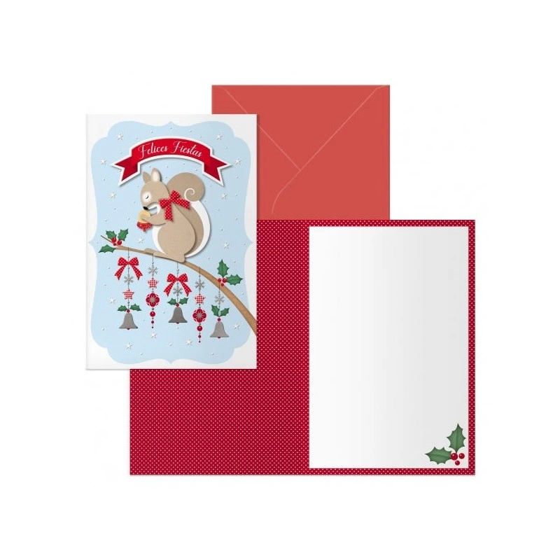 Dohe Écureuil Pack de 6 cartes de vœux de Noël avec enveloppe - Format fermé 11,5x17 cm, ouvert 23x17 cm - Papier offset