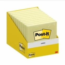 Post-It Pack of 10 Pads of 100 Repositionable Sticky Notes - Square Shape - 76x76mm - Light Yellow Color
