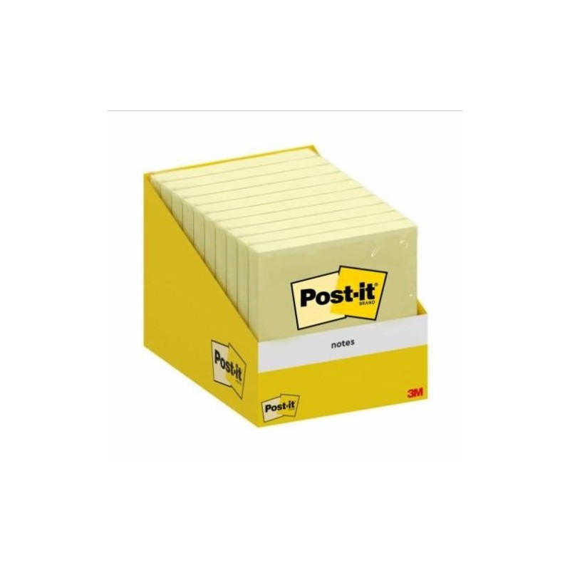 Post-It Pack of 10 Pads of 100 Repositionable Sticky Notes - Square Shape - 76x76mm - Light Yellow Color