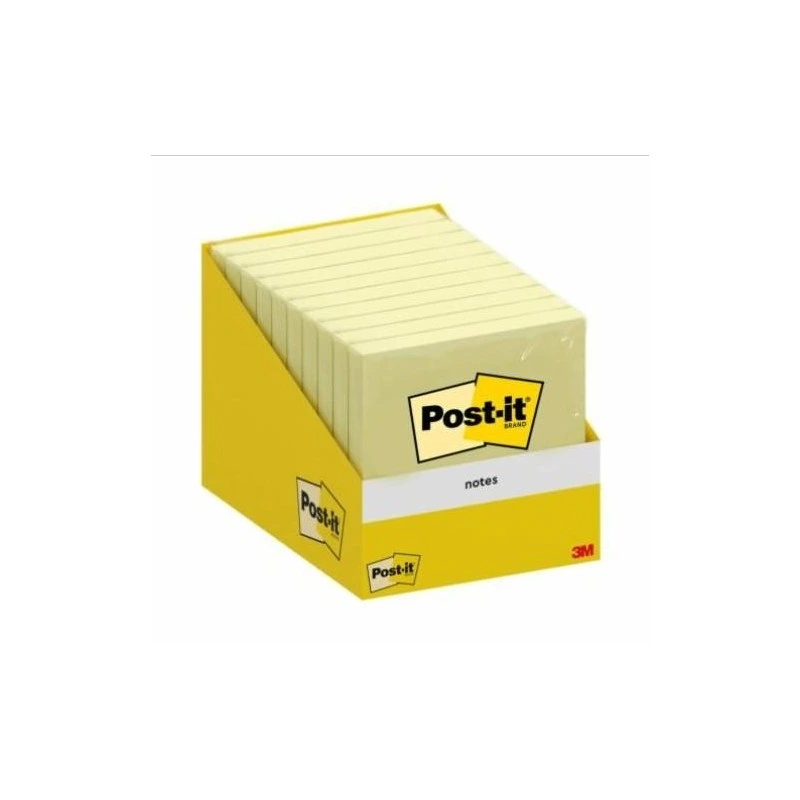 Post-It Pack of 10 Pads of 100 Repositionable Sticky Notes - Square Shape - 76x76mm - Light Yellow Color