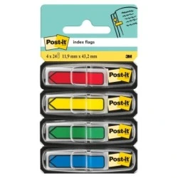 Post-It Index Pack of 4 Dispensers with 24 Repositionable Index Markers - Rectangular Shape - Assorted Colors