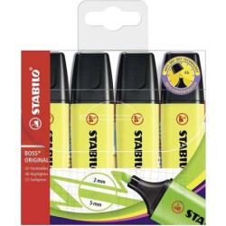 Stabilo Boss 70 Pack of 4 Fluorescent Markers - Line between 2 and 5mm - Refillable - Water-Based Ink - Fluorescent Yellow Color