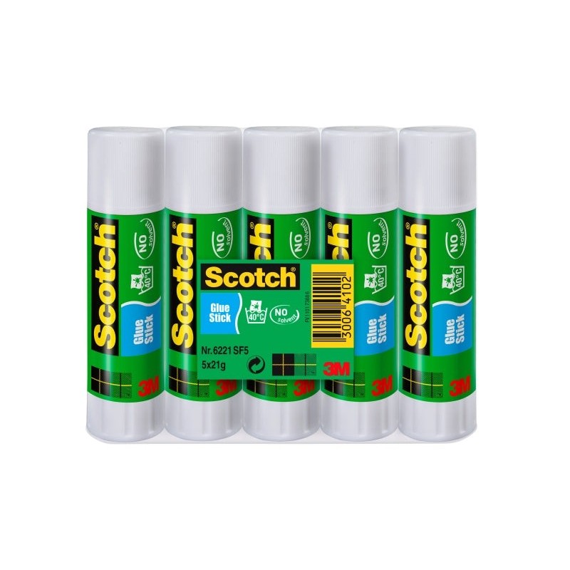 Scotch Pacote de 5 Bastões de Cola Adesiva Sólida - 21g por Unidade - Cor Transparente