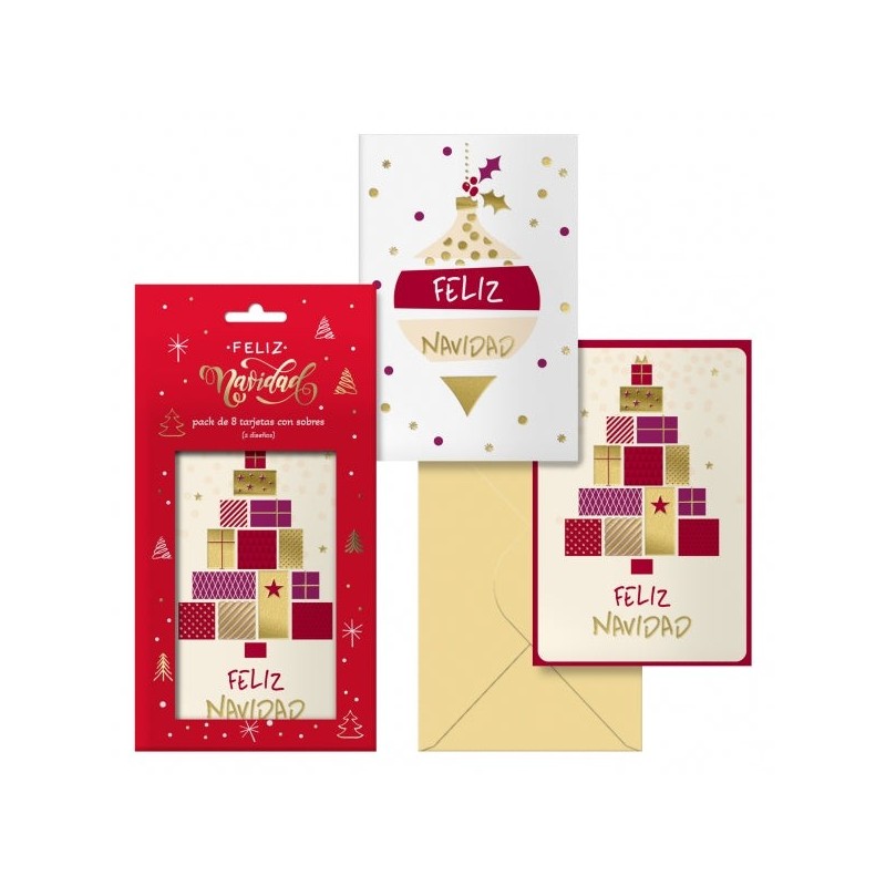 Dohe Glytter Pack de 8 Cartes de Voeux de Noël avec Enveloppe - 2 Modèles Différents - Taille 12,2x23,5 cm - Papier Offset