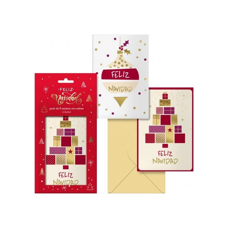 Dohe Glytter Pack de 8 Cartes de Voeux de Noël avec Enveloppe - 2 Modèles Différents - Taille 12,2x23,5 cm - Papier Offset