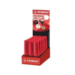 Stabilo Boss 70 Display with 15 Fluorescent Markers - Line between 2 and 5mm - Refillable - Water-Based Ink - Royal Red Color