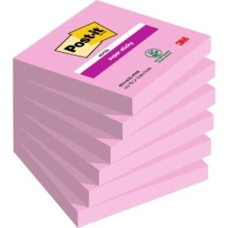 Post-It Super Sticky Pack of 6 Pads of 90 Repositionable Sticky Notes - 76x76mm - 100% PEFC - Pink Color