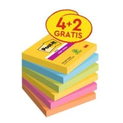 Post-It Super Sticky Pack de 6 Blocs de 90 Notas Adhesivas Reposicionables - Forma Cuadrada - 76x76mm - Colores Surtidos