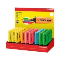 Stabilo Boss 70 Display of 45 Fluorescent Markers - Line between 2 and 5mm - Refillable - Water-Based Ink - Assorted Colors