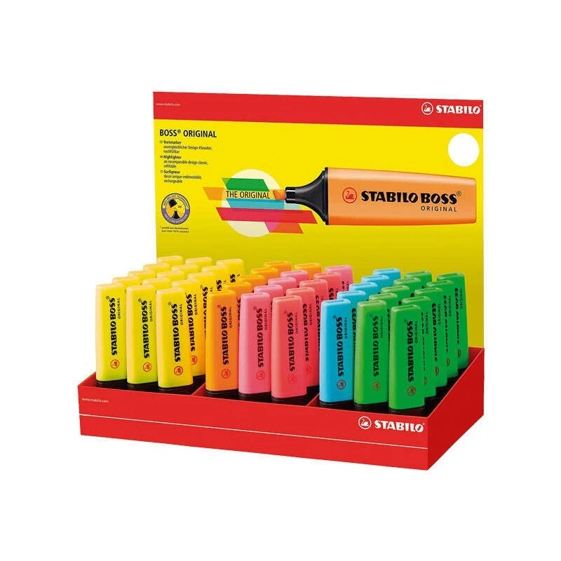Stabilo Boss 70 Ecrã de 45 Marcadores Fluorescentes - Linha entre 2 e 5mm - Recarregável - Tinta à base de água - Cores
