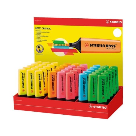 Stabilo Boss 70 Display of 45 Fluorescent Markers - Line between 2 and 5mm - Refillable - Water-Based Ink - Assorted Colors