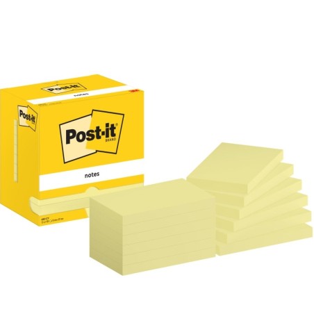 Pacote Post-It de 12 Blocos de 100 Notas Autoadesivas Reposicionáveis ​​- Formato Retangular - 76x127mm - Cor Amarelo Claro