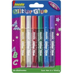 Imedio Glitter Glue "Original" Pack of 6 Tubes of Glitter Glue 10ml - For Different Materials - Extra Soft Tube - Precision