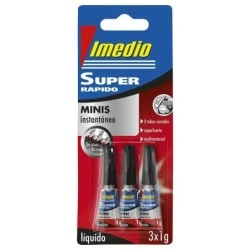 Imedio Super Rapido Pack de 3 Tubos de Pegamento Instantaneo 1gr - Transparente - Multimaterial
