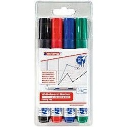 Edding 660 Pack de 4 Rotuladores para Pizarra Blanca - Punta Redonda - Trazo entre 1.5 y 3mm - Recargable - Secado Rapido