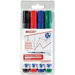 Edding 660 Pack de 4 Rotuladores para Pizarra Blanca - Punta Redonda - Trazo entre 1.5 y 3mm - Recargable - Secado Rapido