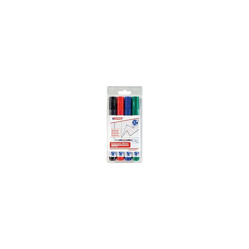 Edding 660 Pacote de 4 Marcadores para Quadro Branco - Ponta Redonda - Linha entre 1,5 e 3mm - Recarregável - Secagem Rápida