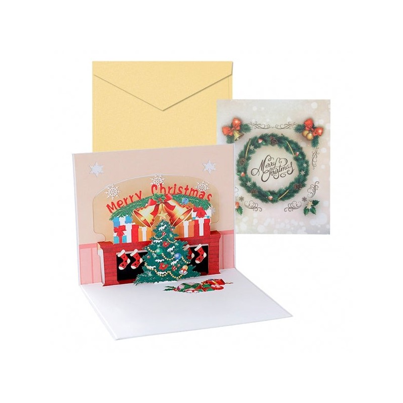 Carte de voeux de Noël 3D Cheminée Dohe avec enveloppe - Taille 15x17,5 cm - Imprimée en couleur