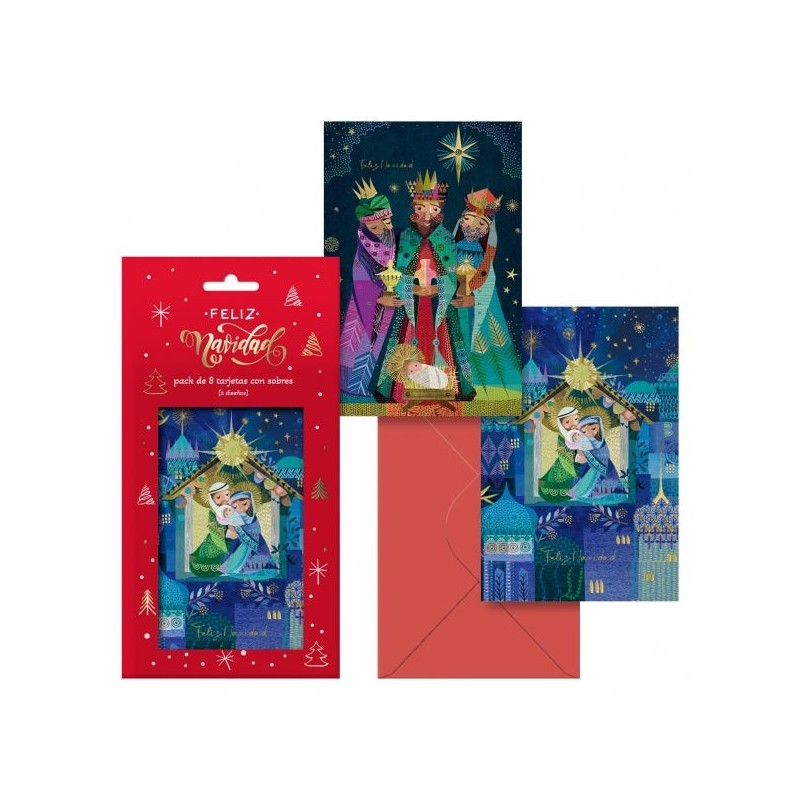 Pacote de Natal Dohe com 8 cartões de Natal com envelope - 2 modelos diferentes - Tamanho 12,2x23,5cm - Papel Offset - Impresso
