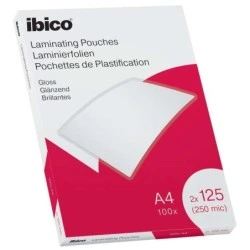 Ibico Caja de 100 Laminas de Plastificar Gloss A4 125 Micras - Acabado Cristalino de Alto Brillo - Plastifica Papel, Fotos