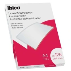 Boîte de 100 feuilles de plastification autocollantes Ibico A4 125 microns - Finition cristalline haute brillance - Papier