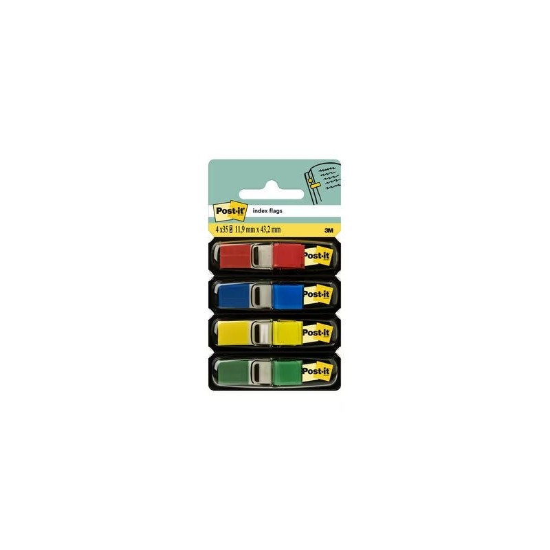 Post-it Index Pack de 4 Dispensadores con 35 Marcadores Reposicionables 11.9 x 43.2mm - Adherencia Firme - Para Marcar, Señalar