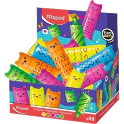 Maped Kawaii Expositor con 48 Mini Marcadores Fluorescentes Neon - Divertidos Diseños Kawaii - Trazo de 1 a 5mm - Ideal para