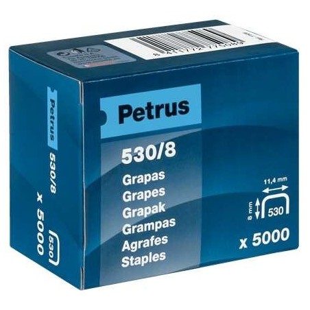 Caixa Petrus de 5000 Agrafos de Cobre 530/8 para Pistola Agrafadora - Perna 8mm