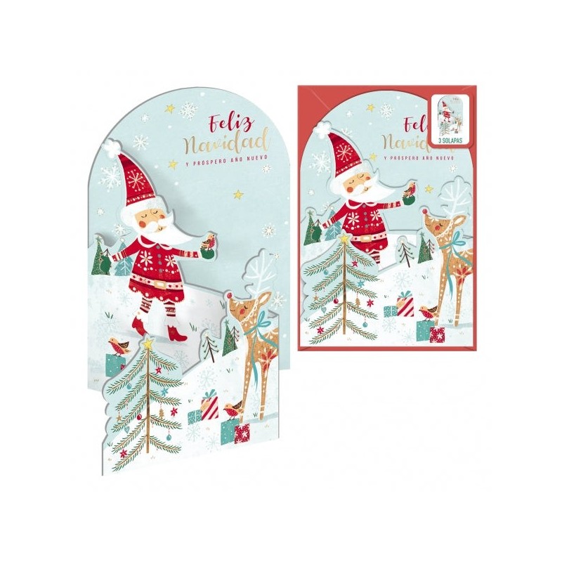 Dohe Père Noël dans la neige Pack de 6 cartes de vœux de Noël pop-up avec enveloppe - Imprimées en couleur