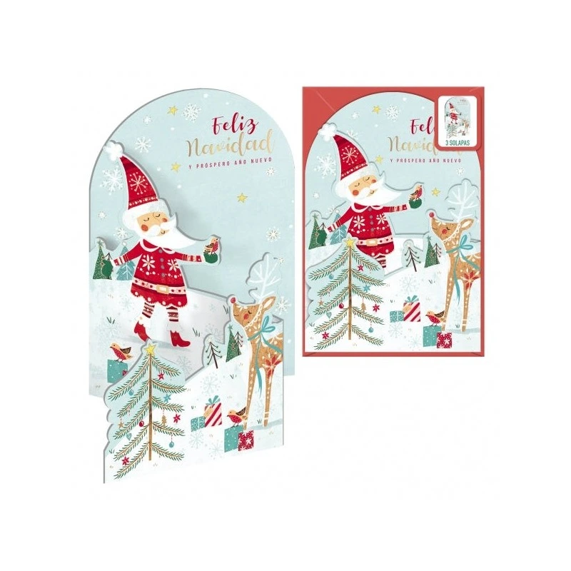 Dohe Santa in the Snow Pack of 6 Pop-Up Christmas Greeting Cards with Envelope - Printed in full color