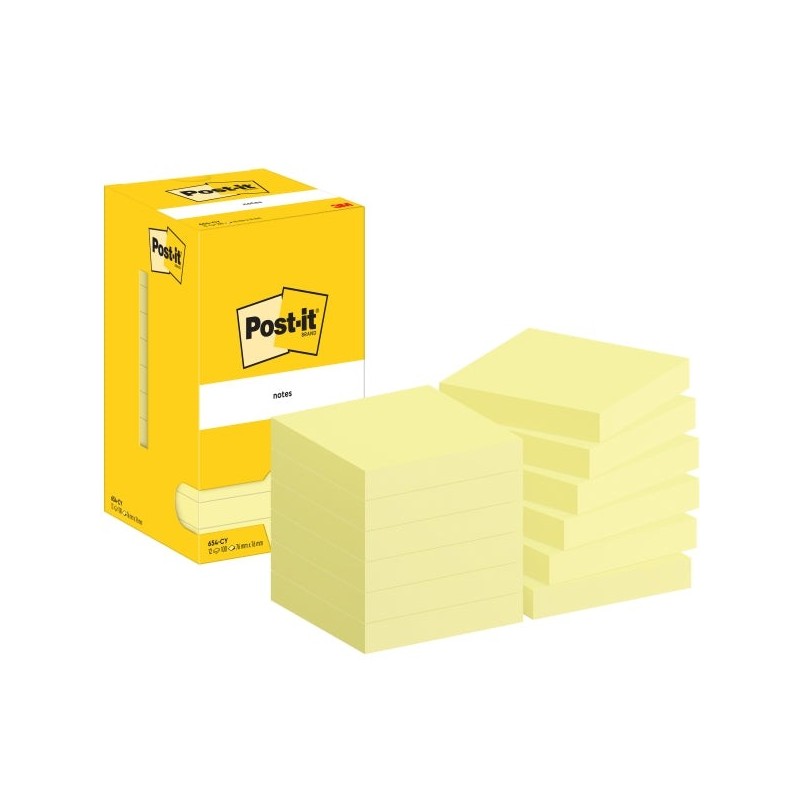 Pacote Post-It de 12 Blocos de 100 Notas Autoadesivas Reposicionáveis ​​- Formato Quadrado - 76x76mm - Amarelo Claro