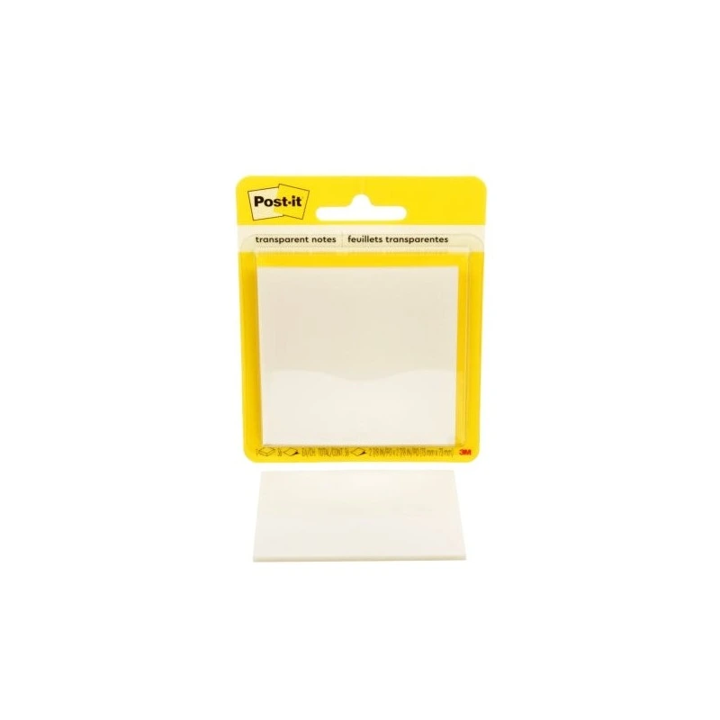 Bloc de 36 Notes Transparentes Post-It - Forme Carrée - 73x73mm - Couleur Transparent