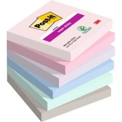 Pacote Post-It Super Sticky de 6 blocos de 90 notas adesivas reposicionáveis ​​- formato quadrado - 76x76mm - cores sortidas