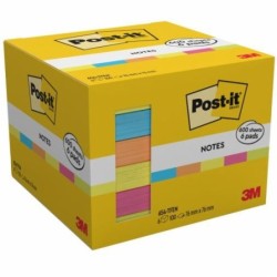 Pacote Post-It de 6 Blocos de 100 Notas Autoadesivas Reposicionáveis ​​- Formato Quadrado - 76x76mm - Cores Sortidas