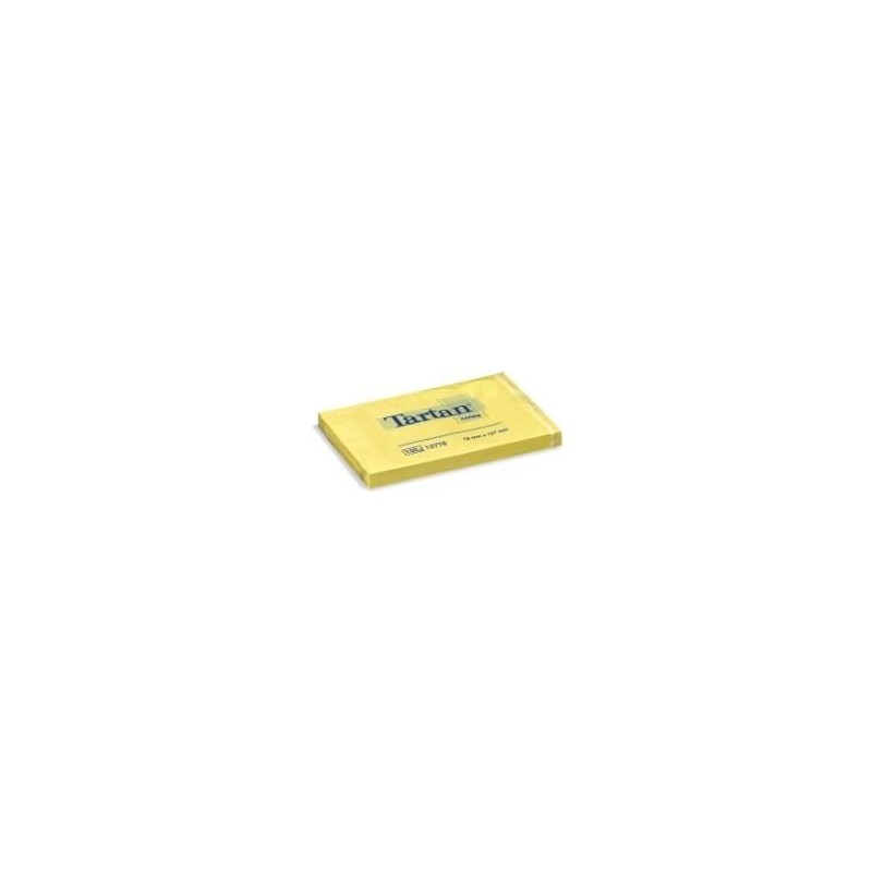 Tartan Pack de 12 Blocs de 100 Notes Autocollantes Repositionnables 76x127mm - 100% PEFC - Couleur Jaune Clair