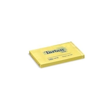 Tartan Pack de 12 Blocs de 100 Notes Autocollantes Repositionnables 76x127mm - 100% PEFC - Couleur Jaune Clair