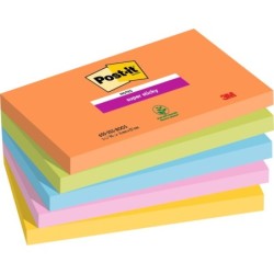 Post-It Super Sticky Pack de 5 Blocos de 90 Notas Autoadesivas Reposicionáveis ​​- Formato Retangular - 127x76mm - Cores