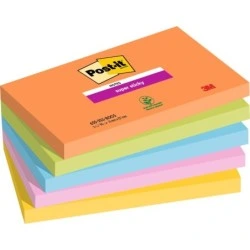 Post-It Super Sticky Pack de 5 Blocos de 90 Notas Autoadesivas Reposicionáveis ​​- Formato Retangular - 127x76mm - Cores