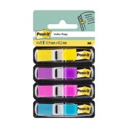 Post-It Index Pack of 4 Dispensers with 35 Repositionable Index Markers - Rectangular Shape - Assorted Colors