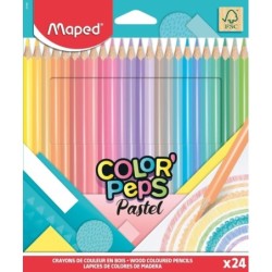 Maped Color´Peps Pastel Pack de 24 Crayons de Couleur Triangulaires - Mine Souple - Bois Certifié FSC - Couleurs Pastel