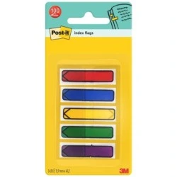 Dispensador Post-It Index com 100 Marcadores Índice Reposicionáveis ​​- Formato Retangular - Cores Sortidas