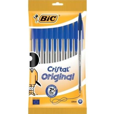 Bic Cristal Original Pack de 10 Boligrafos de Bola - Punta Redonda de 1.0mm - Trazo 0.4mm - Tinta con Base de Aceite - Color