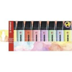 Stabilo Boss 70 Pastel Pack de 8 Marcadores Fluorescentes - Trazo entre 2 y 5mm - Recargable - Tinta con Base de Agua - Colores
