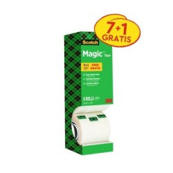 Scotch Magic Pack Ahorro de 8 Rollos de Cinta Adhesiva Invisible 19mm x 33m - Color Transparente