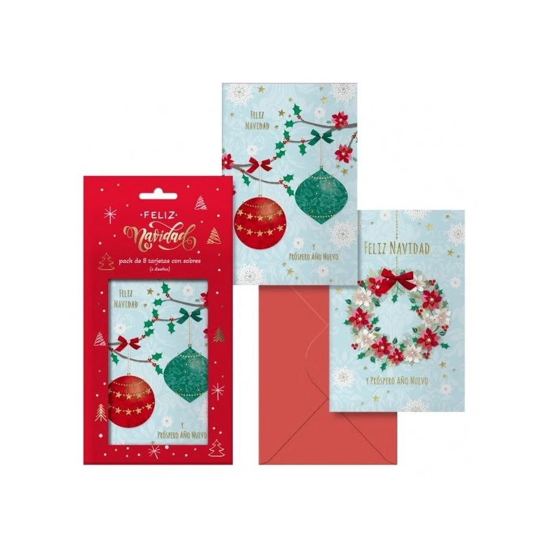Dohe Advent Pack of 8 Christmas Greeting Cards with Envelope - 2 Different Models - Size 12,2x23,5cm - Offset Paper - Printed