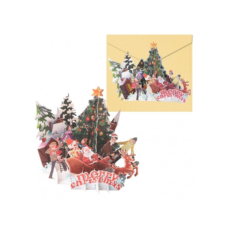 Cartão de felicitações de Natal 3D Dohe Village com envelope - Tamanho 15x17,5cm - Impresso em cores