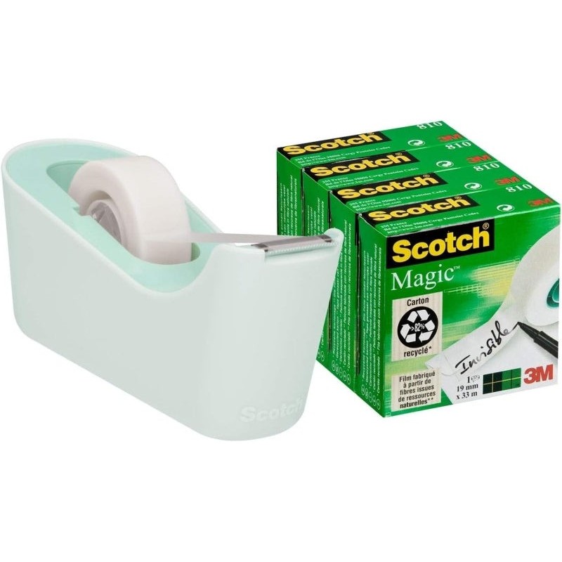 Scotch C18 Pack de Dispensador de Cinta Adhesiva + 4 Cintas Adhesivas Scotch Magic - Para Cintas de hasta 19mm x 33m - Color
