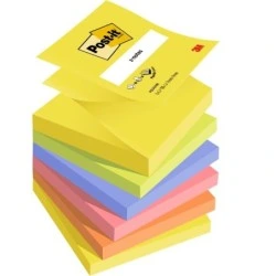 Pacote Post-It de 6 Blocos de 100 Z-Notes Adesivos Reposicionáveis ​​76x76mm - Formato Quadrado - Cores Sortidas